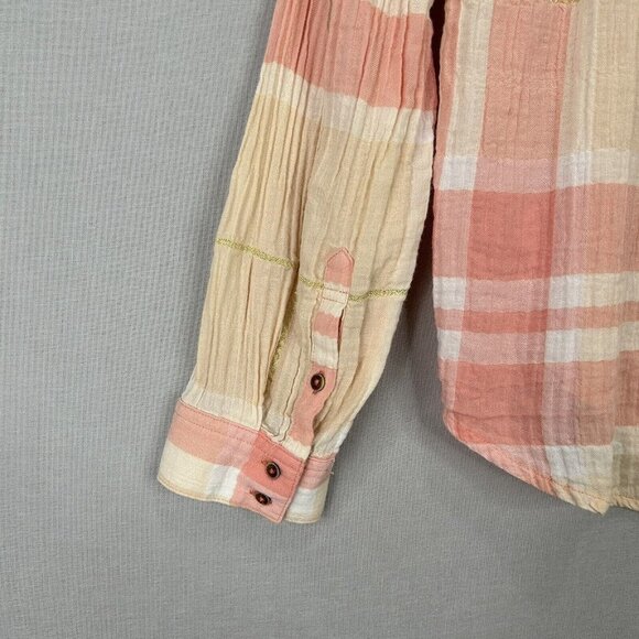 Holding Horses Anthro Womens Top 12 Pink Plaid Button Down Shirt Western Work - Picture 4 of 9